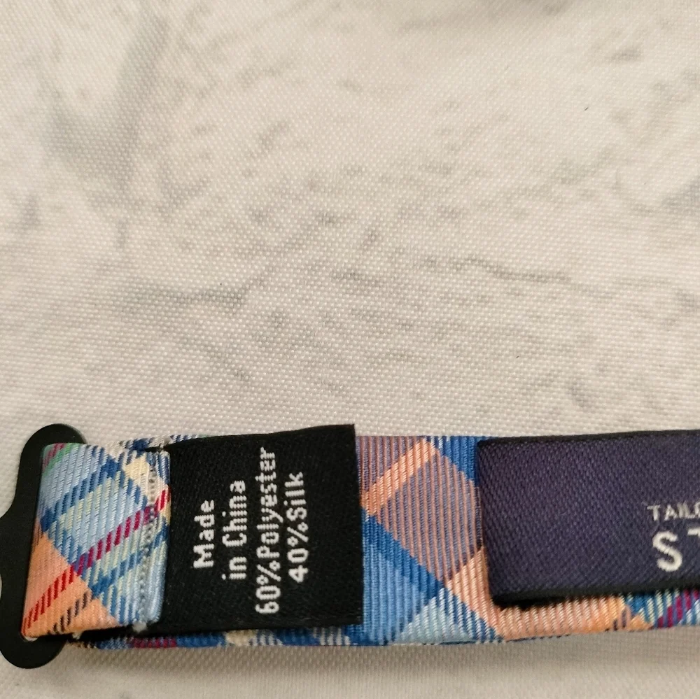 Stafford Bow Tie Blue Orange Plaid 2.25